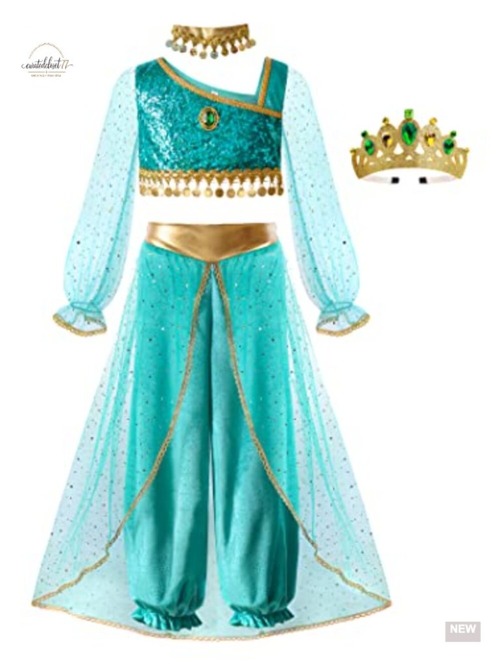 Girls Princess Costume Set Long Sleeve Top Pants Crown Collar Dress Up